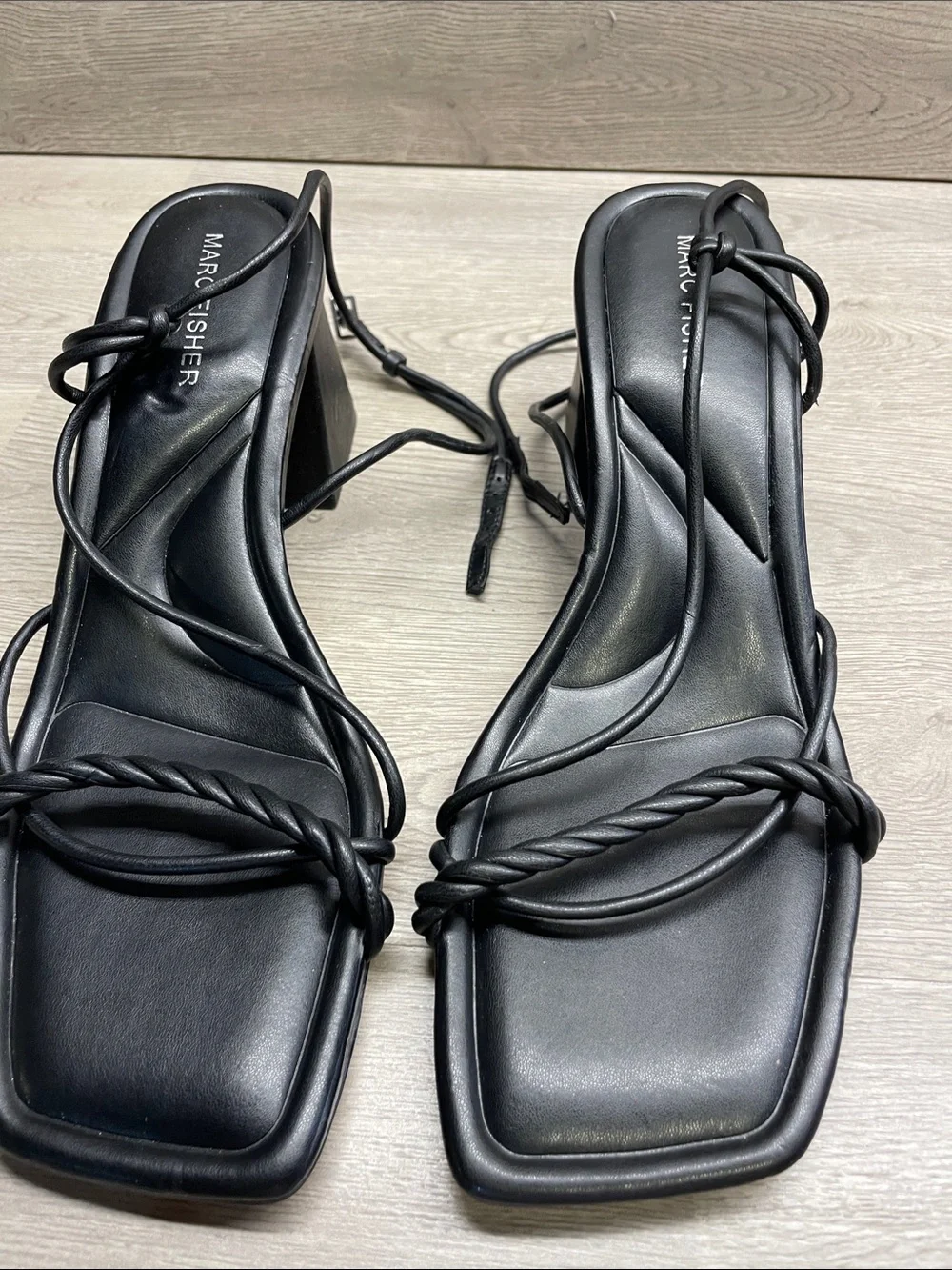 Marc Fisher Black Braided Lace-Up Square Toe Block Heels #1096
